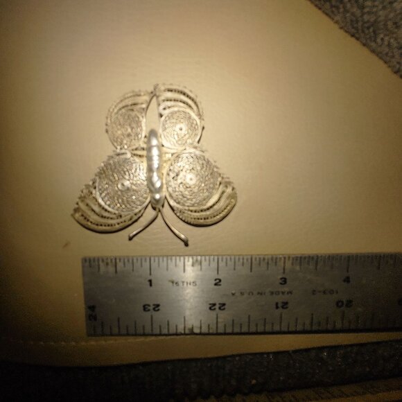 Mexican 925 Silver Fine Filigree Butterfly Vintage Brooch Pin - Picture 6 of 14